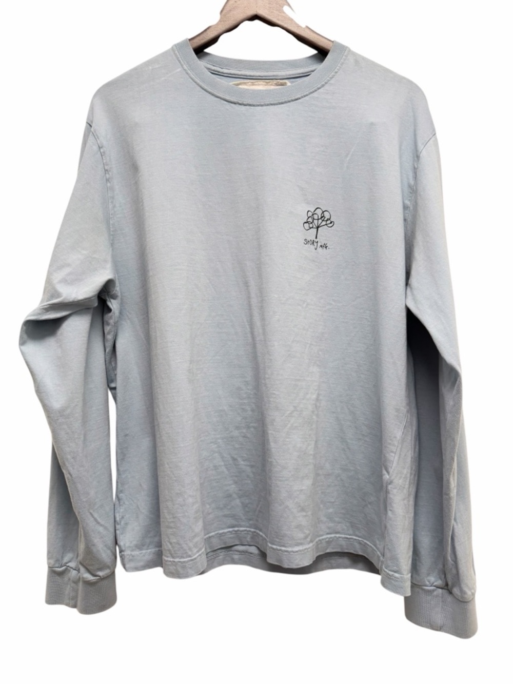 Story Mfg. Logo Light Blue Long Sleeve Cotton Shirt Size Medium